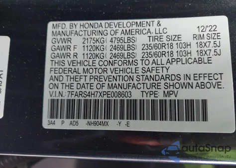 2023 Honda Cr-V Ex-L Awd z USA, uszkodzony, nr VIN 7FARS4H7XPE008603